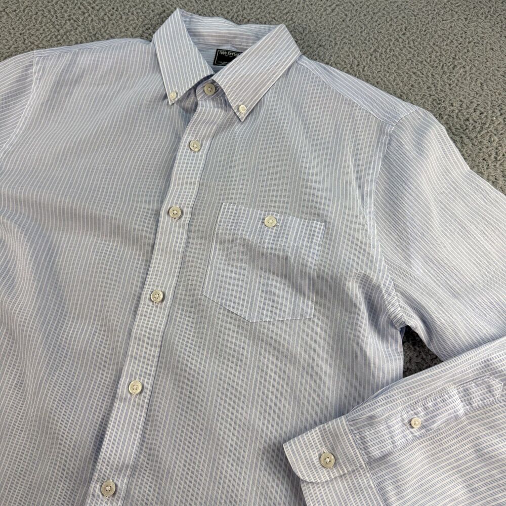 TODD SNYDER Striped Button-Down Shirt Mens Large Blue White 100% Cotton Thin